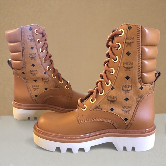 New MCM Women’s Motor Visetos Lace-Up Boots - Picture 11 of 16